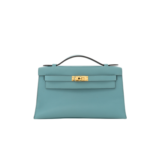 Hermes Kelly Pochette Bleu Saint Cyr Swift Leather