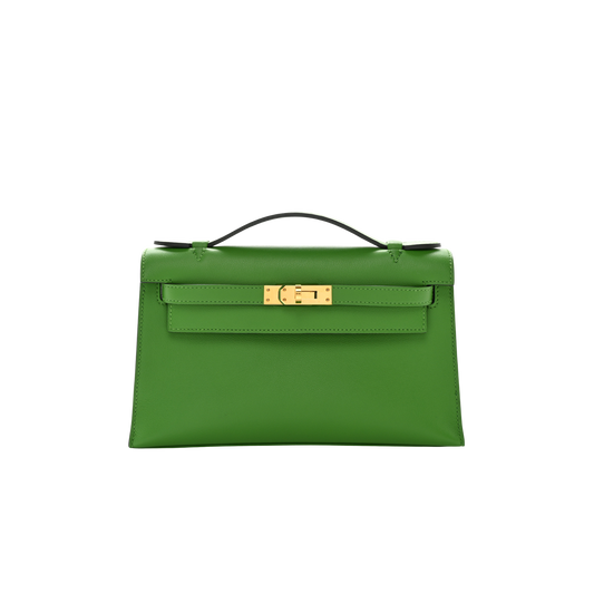 Hermes Kelly Pochette Vert Yucca Swift Leather
