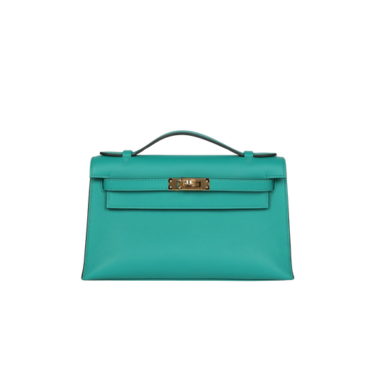 Hermes Kelly Pochette Vert Verone Swift Leather