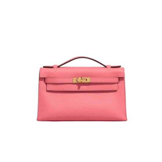Hermes Kelly Pochette Rose Azalee Swift Leather