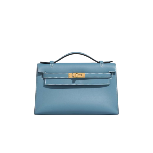 Hermes Kelly Pochette Bleu Jean Swift Leather