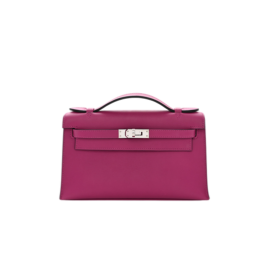 Hermes Kelly Pochette Rose Pourpre Swift Leather