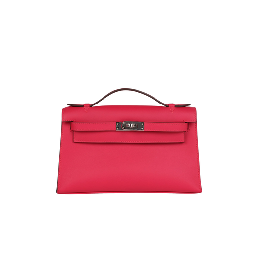 Hermes Kelly Pochette Rose Mexico Swift Leather