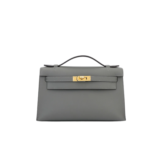 Hermes Kelly Pochette Gris Meyer Swift Leather