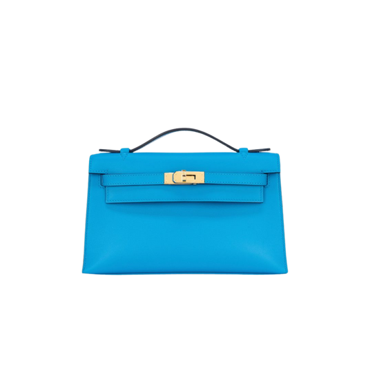Hermes Kelly Pochette Bleu Frida Swift Leather