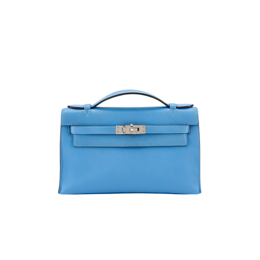 Hermes Kelly Pochette Bleu Paradis Swift Leather