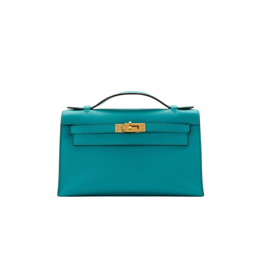 Hermes Kelly Pochette Bleu Paon Swift Leather