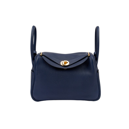 Hermes Lindy 26 Blue Nuit Clemence Leather