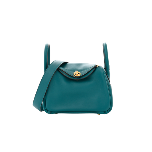 Hermes Lindy Mini Vert Bosphore Swift Leather