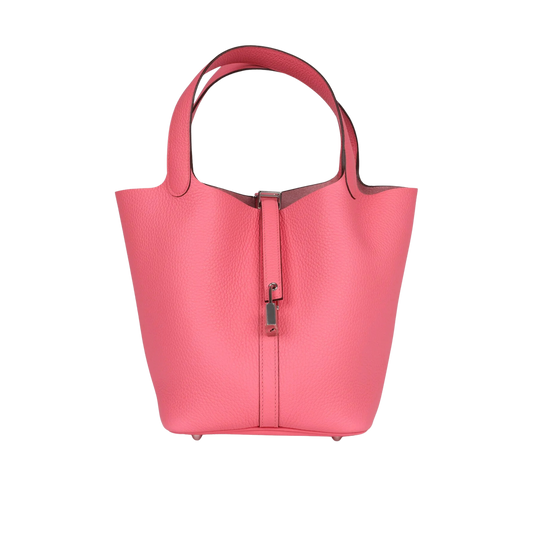 Hermes Picotin Lock 22 Rose Azalee Clemence Leather