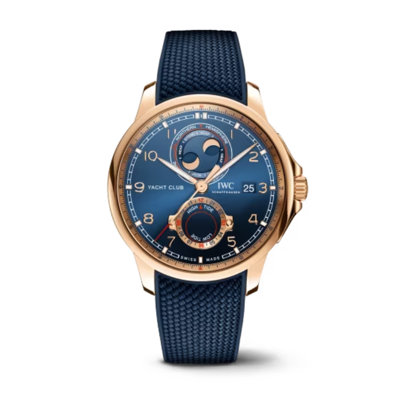 PORTUGIESER YACHT CLUB MOON & TIDE 45 MM GOLD WITH BLUE DIAL