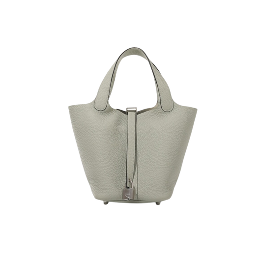 Hermes Picotin Lock 18 Gris Neve Clemence Leather