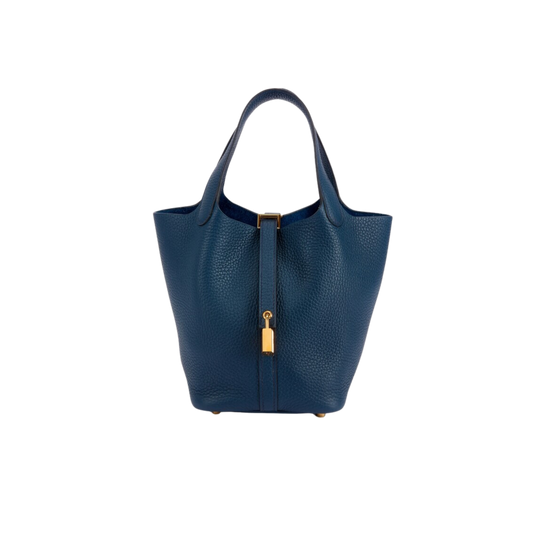 Hermes Picotin Lock 18 Bleu de Prusse Clemence Leather