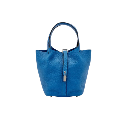 Hermes Picotin Lock 18 Bleu Mykonos Clemence Leather