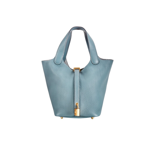 Hermes Picotin Lock 18 Bleu Orage Clemence Leather