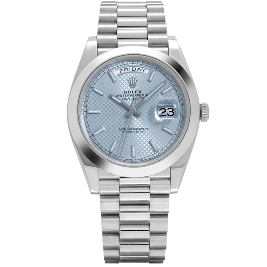 Rolex Day Date Ref. 228206 Platinum Ice Blue Diagonal Motif Dial