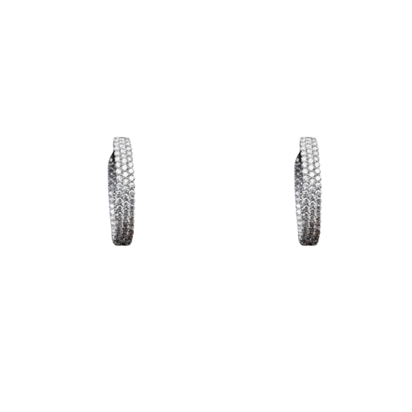 14k White Gold Diamond Hoop Earrings Inside Out Hoops with Pave set Round Diamonds - Round: 7.50 cts