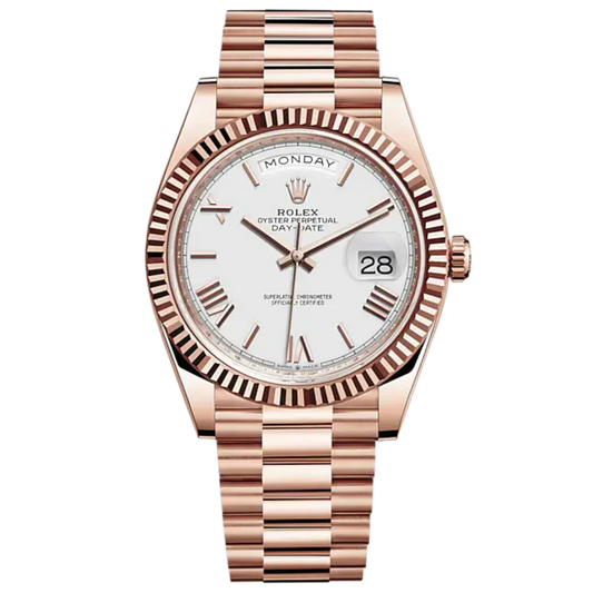 DAY-DATE 40 Rose Gold Jubilee Bracelet White Dial Fluted Bezel
