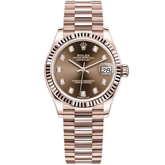 Datejust 31 31mm President Bracelet Oystersteel and Everose Gold with Chocolate Dial Fluted Bezel