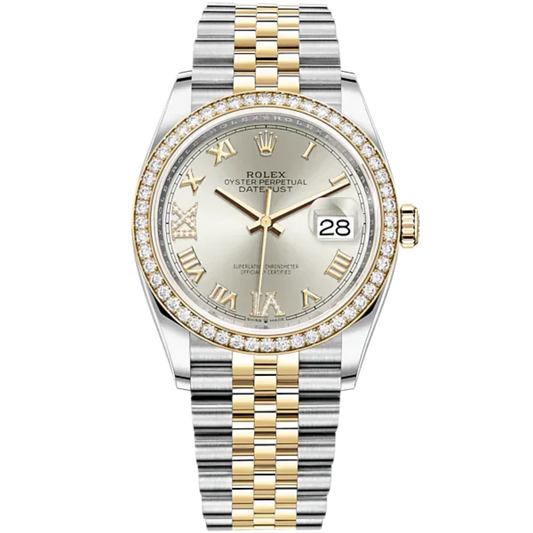 Datejust 36 36mm Oystersteel and Yellow Gold Jubilee Bracelet Silver Diamond-set Dial Diamond-set Bezel