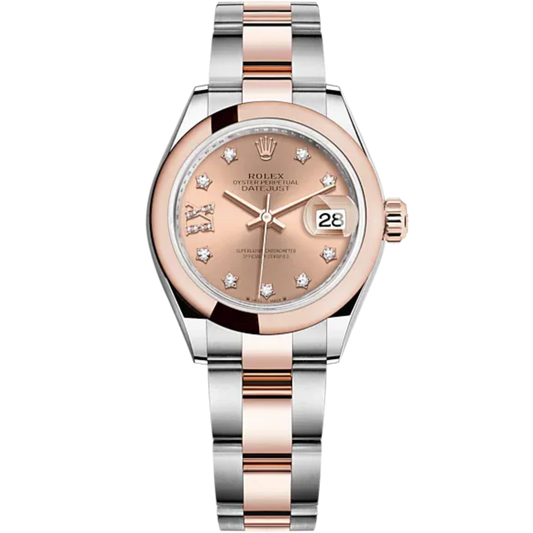 Lady-DateJust 28mm Oyster Oystersteel Bracelet and Everose Gold with Rosé-Colour Dial Diamond-Set Dial Domed Bezel