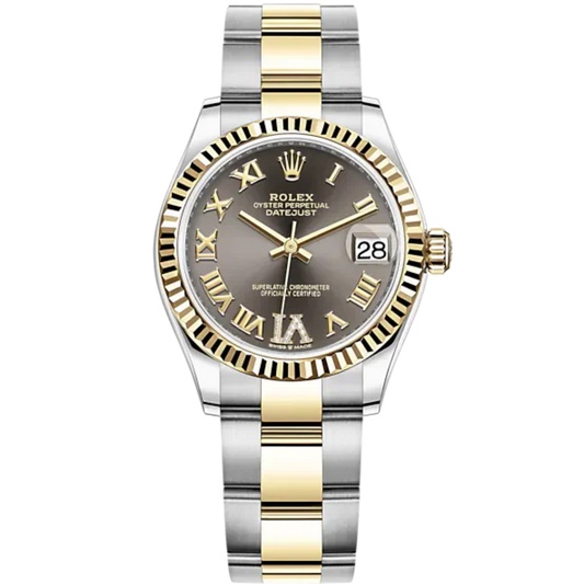 Datejust 31 31mm Oyster Bracelet Oystersteel and Yellow Gold with Dark Grey Diamond Dial Fluted Bezel