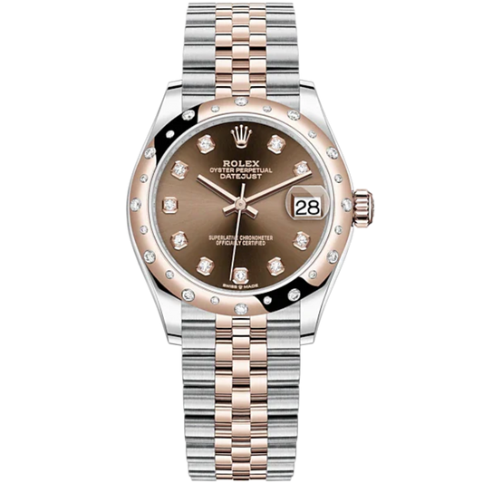 Datejust 31 31mm Oyster Jubilee Bracelet Oystersteel and Everose Gold with Chocolate Diamond-Set Dial Diamond-Set Bezel