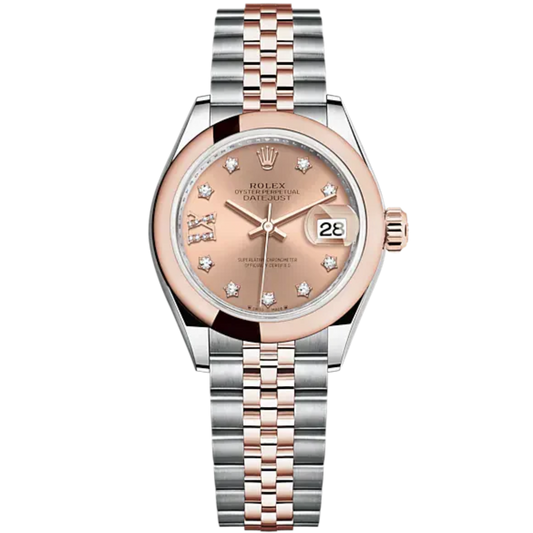 Lady-DateJust 28mm Oystersteel Jubilee Bracelet and Everose Gold with Rosé-Colour Dial Diamond-Set Dial Domed Bezel