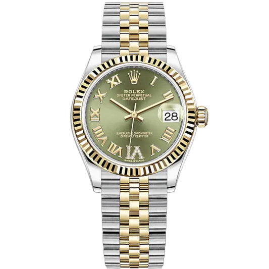 Datejust 31 31mm Jubilee Bracelet Oystersteel and Yellow Gold with olive-Green Diamond Dial Fluted Bezel