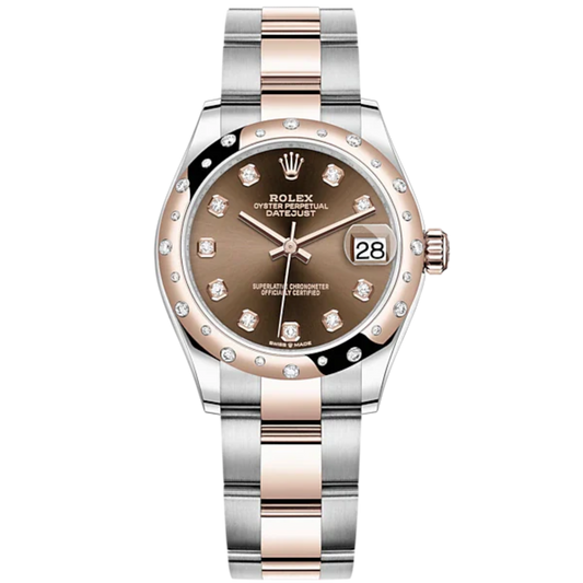 Datejust 31 31mm Oyster Bracelet Oystersteel and Everose Gold with Chocolate Diamond-Set Dial Diamond-Set Bezel
