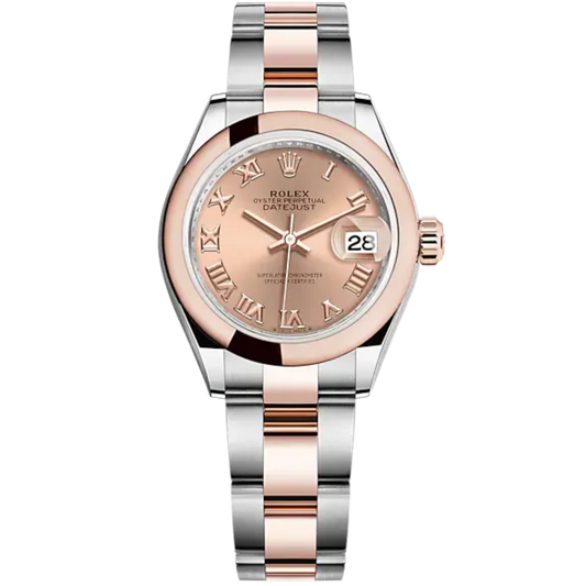 Lady-DateJust 28mm Oyster Oystersteel Bracelet and Everose Gold with Rosé-Colour Dial Domed Bezel