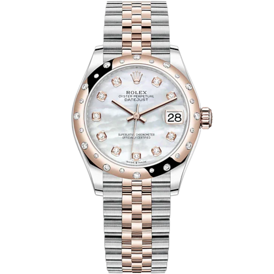 Datejust 31 31mm Jubilee Bracelet Oystersteel and Everose Gold with White Mother-Of-Pearl Diamond-Set Dial Diamond-Set Bezel