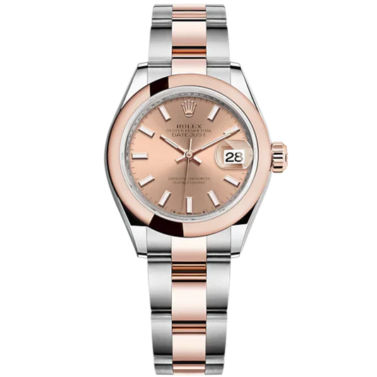 Lady-DateJust 28mm Oyster Oystersteel Bracelet and Everose Gold with Rosé-Colour Dial Domed Bezel