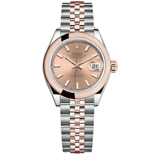 Lady-DateJust 28mm Oystersteel Jubilee Bracelet and Everose Gold with Rosé-Colour Dial Domed Bezel