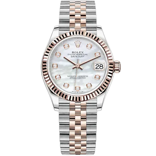 Datejust 31 31mm Jubilee Bracelet Oystersteel and Everose Gold with White Mother-Of-Pearl Diamond-Set Dial Fluted Bezel
