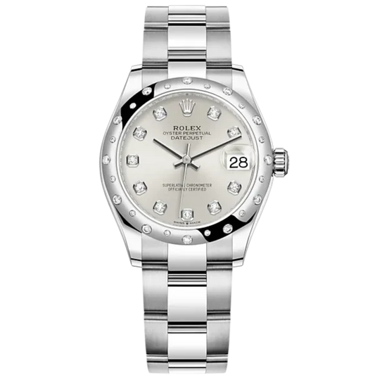 Datejust 31 31mm Oyster Bracelet Oystersteel and White Gold with Silver Diamond-Set Dial Diamond-Set Bezel