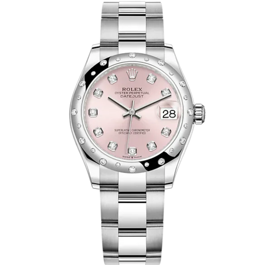 Datejust 31 31mm Oyster Bracelet Oystersteel and White Gold with Pink Diamond-Set Dial Diamond-Set Bezel