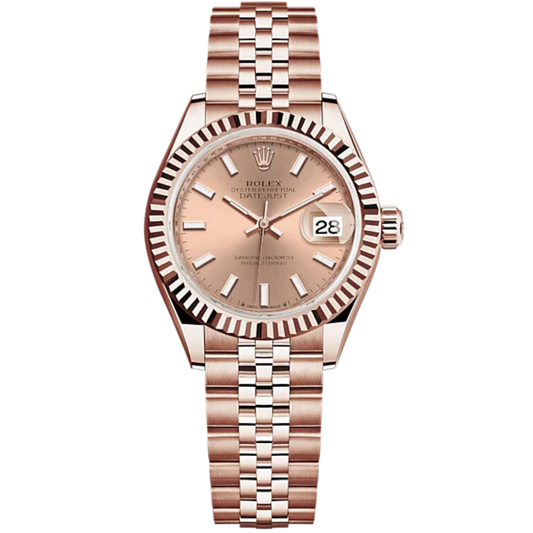 Lady-DateJust 28mm Jubilee Bracelet and 18 KT Everose Gold with Rosé-Colour Dial Fluted Bezel