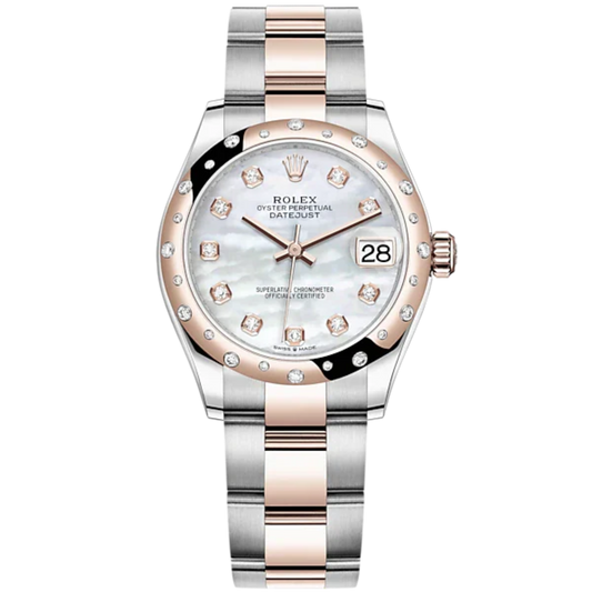 Datejust 31 31mm Oyster Bracelet Oystersteel and Everose Gold with White Mother-Of-Pearl Diamond-Set Dial Diamond-Set Bezel