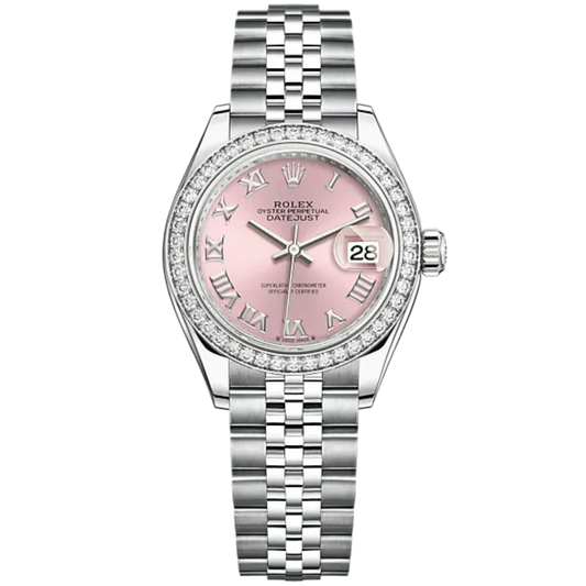 Lady-DateJust 28mm Oystersteel Jubilee Bracelet and White Gold with Pink Dial Diamond-Set Bezel