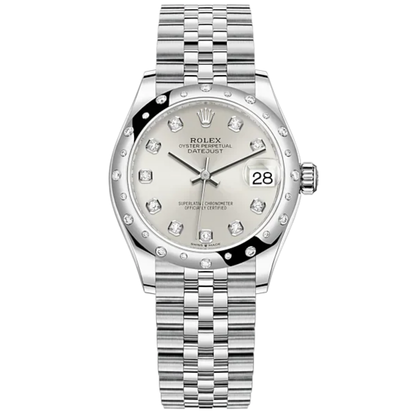 Datejust 31 31mm Jubilee Bracelet Oystersteel and White Gold with Silver Diamond-Set Dial Diamond-Set Bezel