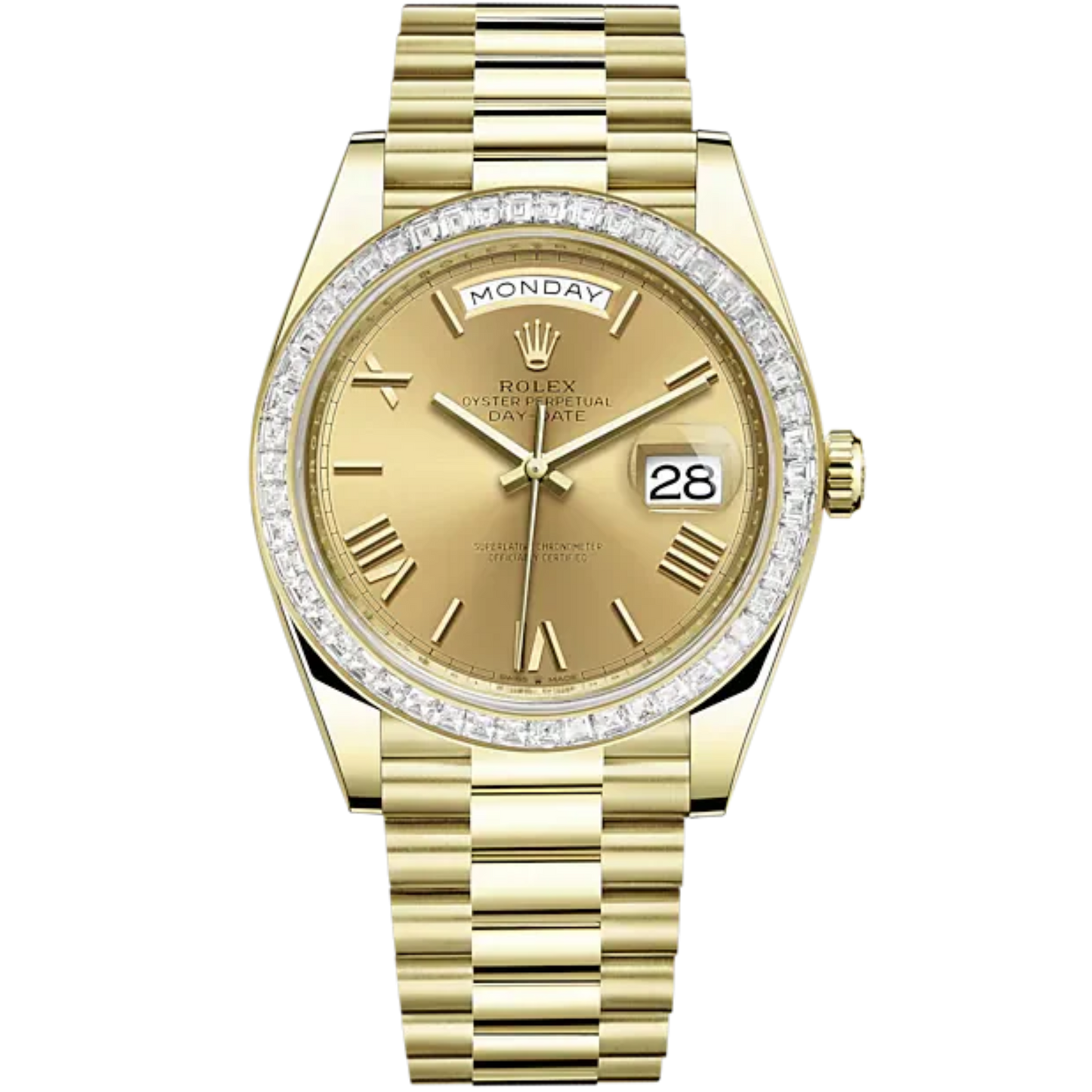 Day-Date 40 40mm President Bracelet and 18 KT Yellow Gold with Champagne-Colour Roman Dial and Diamond-Set Bezel
