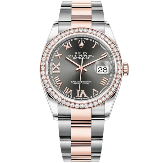 Datejust 36 36mm Oyster Bracelet Oystersteel and Everose Gold with Slate Dial Diamond-Set Bezel