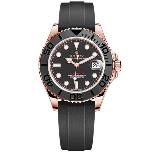 Yacht-Master 37 37mm Oysterflex Bracelet and 18 CT Everose Gold with Intense Black Dial Bidirectional Rotatable Bezel