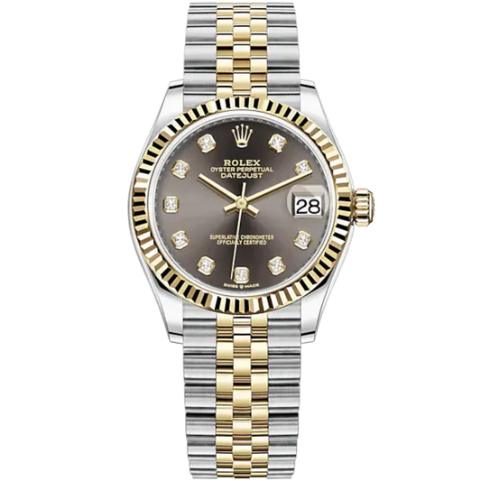 Datejust 31 31mm Jubilee Bracelet Oystersteel and Yellow Gold with Dark Grey Diamond-Set Dial Fluted Bezel