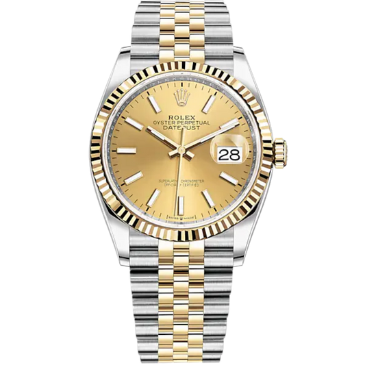 Datejust 36 36mm Oystersteel Jubilee Bracelet and Yellow Gold with Champagne-Colour Dial Fluted Bezel
