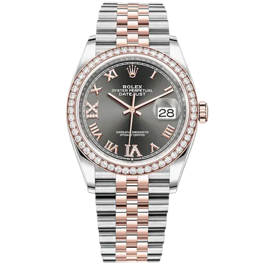 Datejust 36 36mm Oystersteel Jubilee Bracelet and Everose Gold with Slate Dial Diamond-Set Bezel