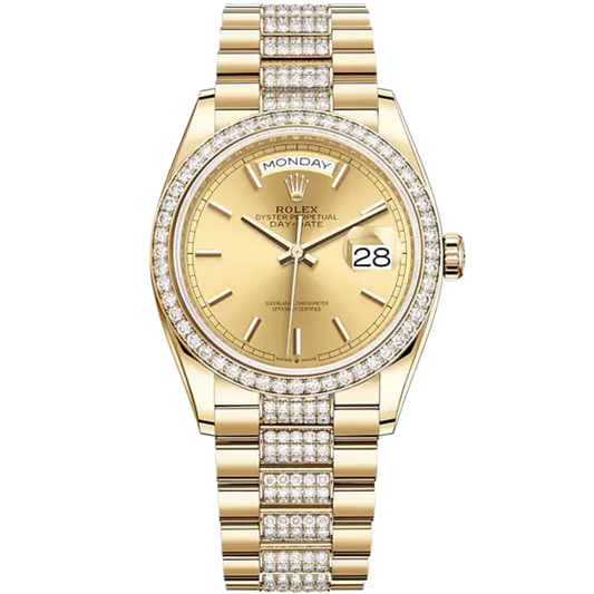 Day-Date 36 36mm President Bracelet and 18 KT Yellow Gold with Champagne-Colour Dial Diamond-Set Bezel and Diamond-Set President Bracelet