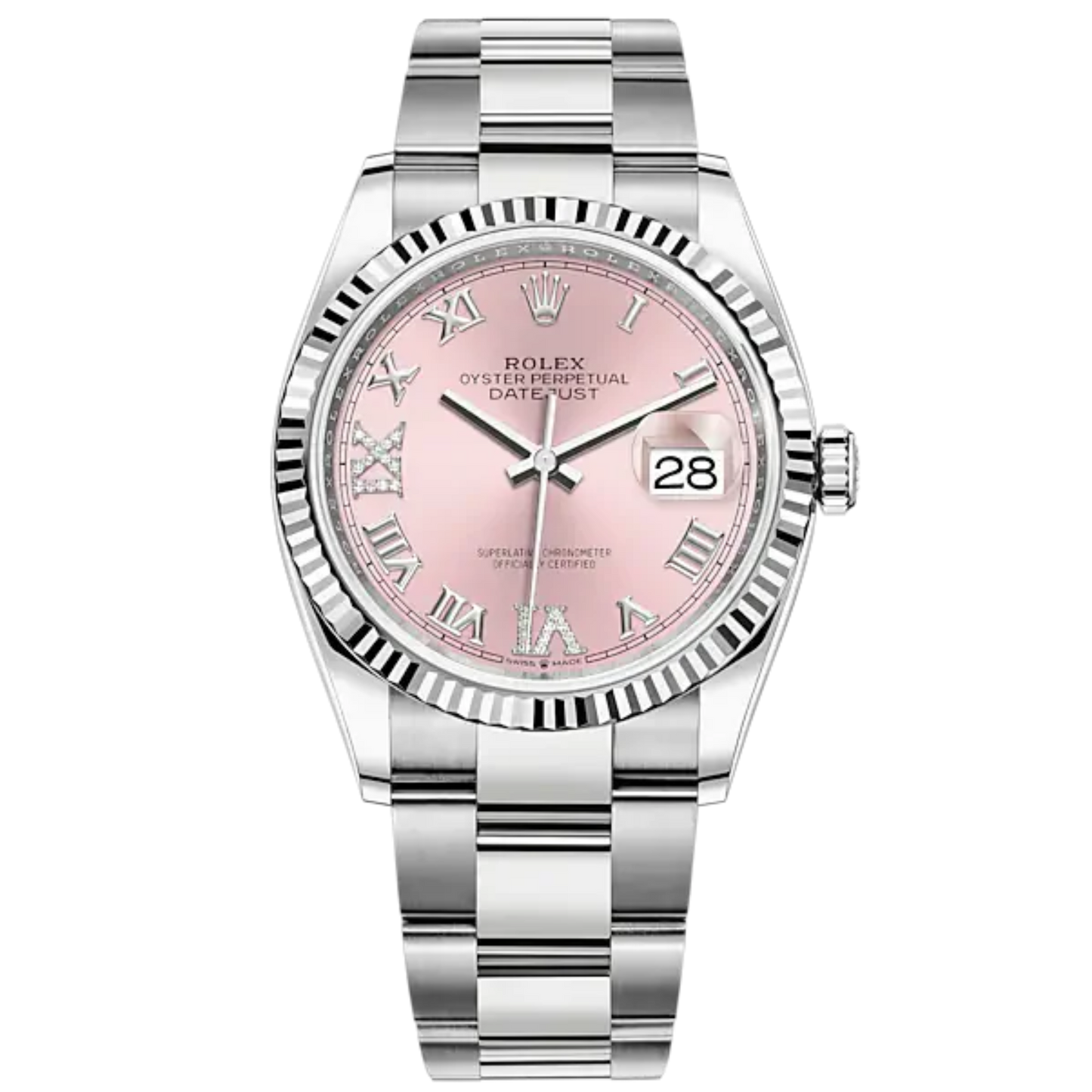 Rolex Datejust Ref. 126234 36mm Oyster Bracelet White Gold with Pink Dial Fluted Bezel