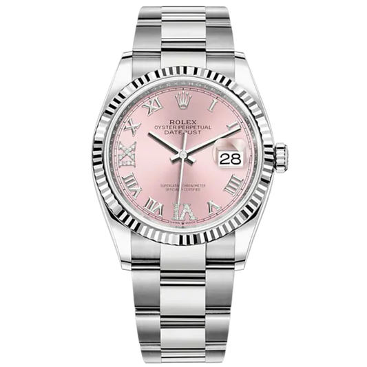 Rolex Datejust Ref. 126234 36mm Oyster Bracelet White Gold with Pink Dial Fluted Bezel